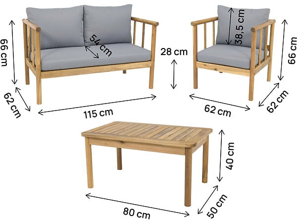 HABITAT ET JARDIN - Salon de jardin en bois avec coussins inclus "Milano" - 4 places - Gris - large