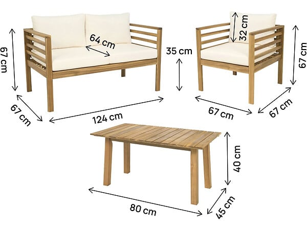 HABITAT ET JARDIN - Salon de jardin en bois avec coussins inclus "Beckham" - 4 places - Beige - large