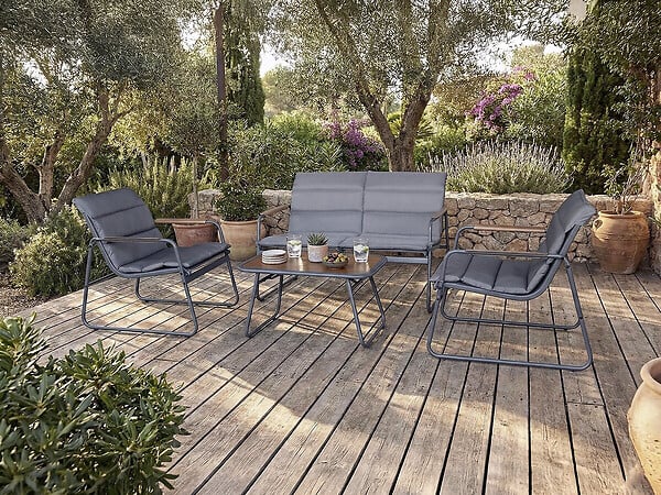 HABITAT ET JARDIN - Salon de jardin avec coussins en métal "Bastia" - 4 places - Gris - large