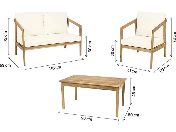 HABITAT ET JARDIN - Salon de jardin en bois d'acacia avec coussins "Presley" - 4 places - Beige - large