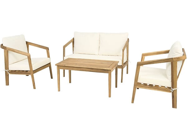 HABITAT ET JARDIN - Salon de jardin en bois d'acacia avec coussins "Presley" - 4 places - Beige - large