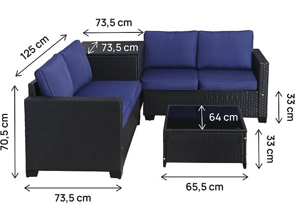 HABITAT ET JARDIN - Salon de jardin en résine tressée avec coffre de rangement "Riley" - 4 places - Bleu foncé - large