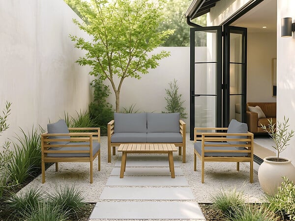 HABITAT ET JARDIN - Salon de jardin en bois avec coussins "Beckham" - 4 places - Gris - large
