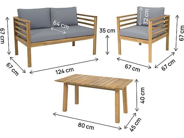 HABITAT ET JARDIN - Salon de jardin en bois avec coussins "Beckham" - 4 places - Gris - large