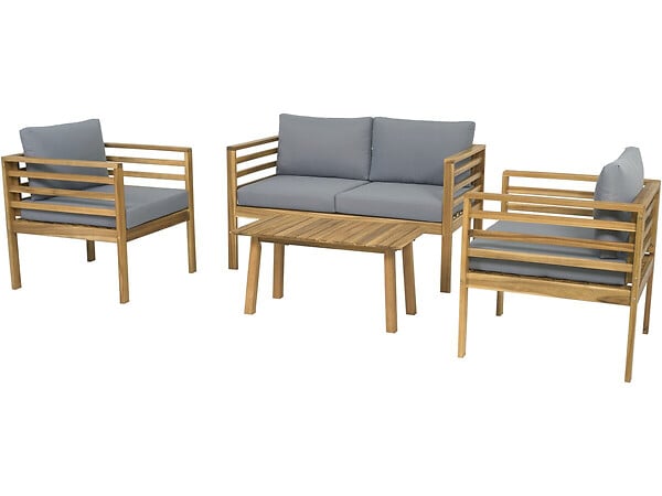 HABITAT ET JARDIN - Salon de jardin en bois avec coussins "Beckham" - 4 places - Gris - large