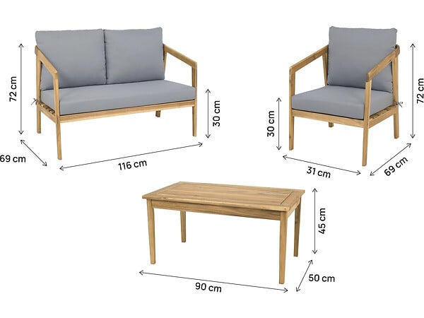 HABITAT ET JARDIN - Salon de jardin en bois avec coussins "Presley" - 4 places - Gris - large