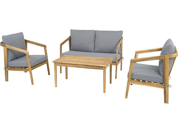 HABITAT ET JARDIN - Salon de jardin en bois avec coussins "Presley" - 4 places - Gris - large