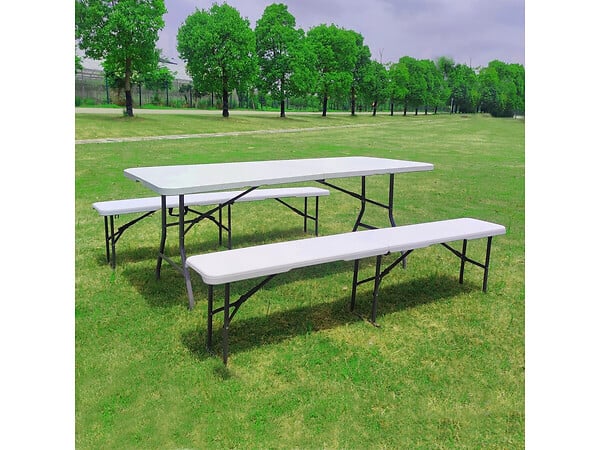 HABITAT ET JARDIN - Ensemble Table de jardin pliante + 2 Bancs pliants " Foldy" - Blanc - large