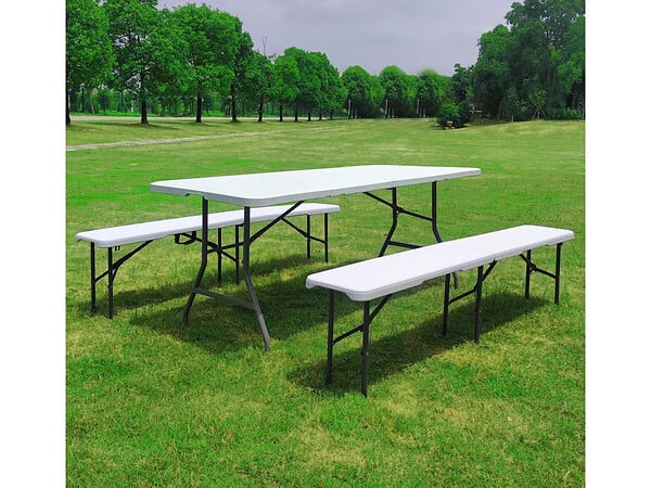 HABITAT ET JARDIN - Ensemble Table de jardin pliante + 2 Bancs pliants " Foldy" - Blanc - large