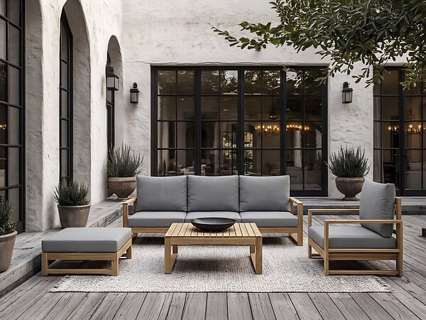 HABITAT ET JARDIN - Salon de jardin en bois d'acacia avec coussins "Bellingham" - 5 places - Gris - large