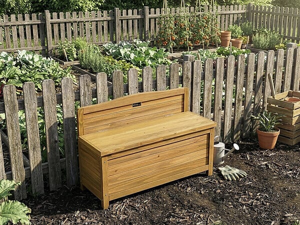 HABITAT ET JARDIN - Banc coffre de jardin en bois "Ben" - 90 x 33 x 60 cm - Marron - large