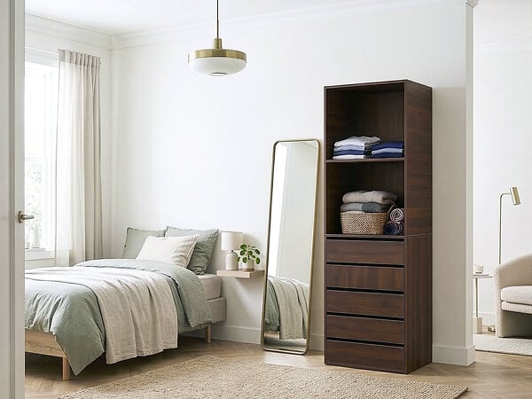HABITAT ET JARDIN - Armoire avec 5 tiroirs et 2 étagères "Opéra" - 60 x 45 x 180 cm - Marron - large