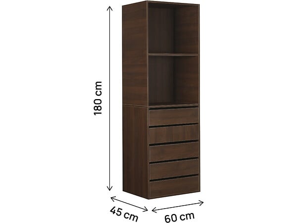 HABITAT ET JARDIN - Armoire avec 5 tiroirs et 2 étagères "Opéra" - 60 x 45 x 180 cm - Marron - large