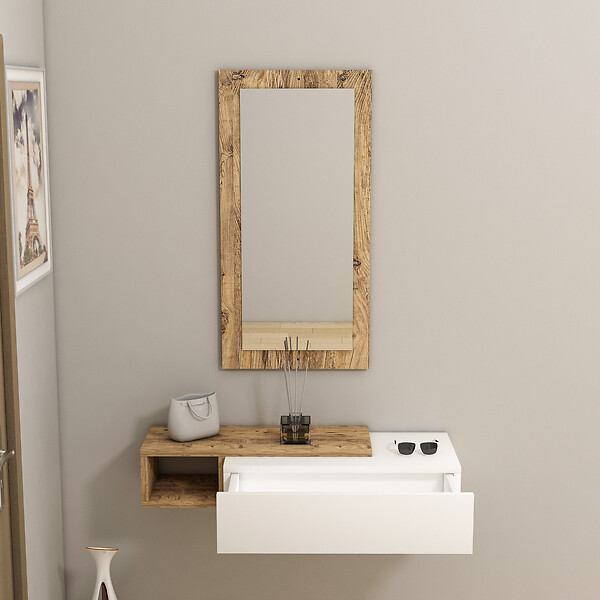 HABITAT ET JARDIN - Console avec miroir en bois "Vien " - 82 x 29 x 15 cm - Blanc - large