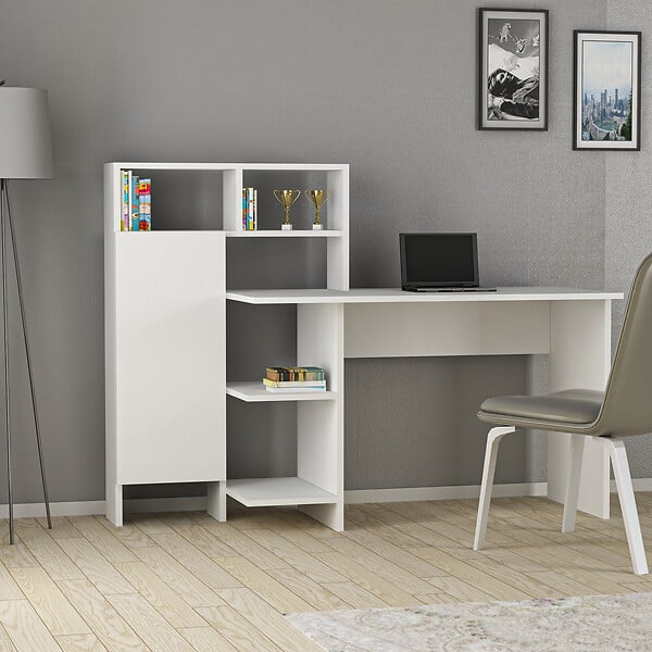 HABITAT ET JARDIN - Bureau en bois "Bugra" - 135 x 60 x 111 cm - Blanc - large