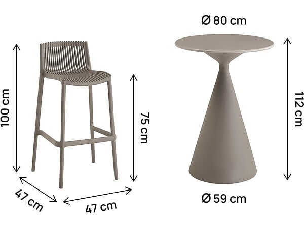 HABITAT ET JARDIN - Table et chaises hautes de jardin bistrot empilables "Néora" - 2 places - Taupe - large