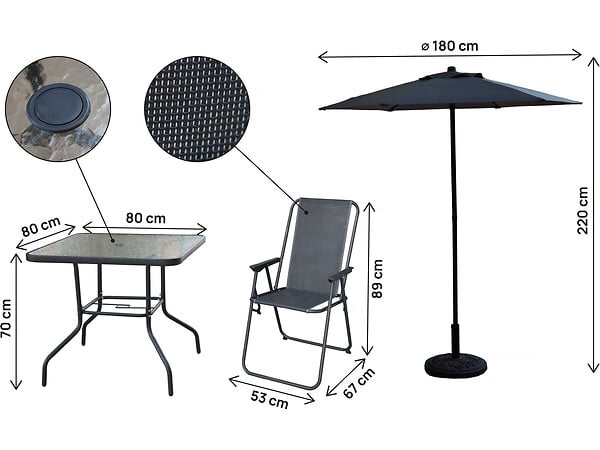 HABITAT ET JARDIN - Table et chaises de jardin avec parasol en métal "Convivia" - 4 places - Gris anthracite - large