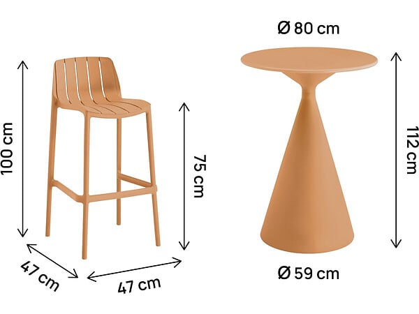 HABITAT ET JARDIN - Table et chaises hautes de bistrot empilables "Vaena" - 2 places - Orange - large