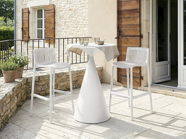 HABITAT ET JARDIN - Table et chaises hautes de jardin bistrot empilables "Néora" - 2 places - Blanc - large