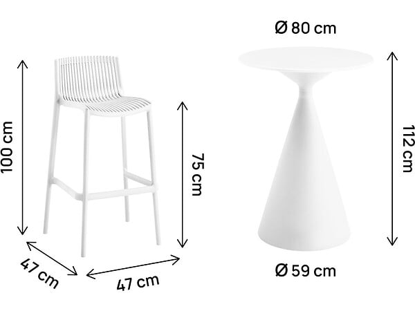 HABITAT ET JARDIN - Table et chaises hautes de jardin bistrot empilables "Néora" - 2 places - Blanc - large
