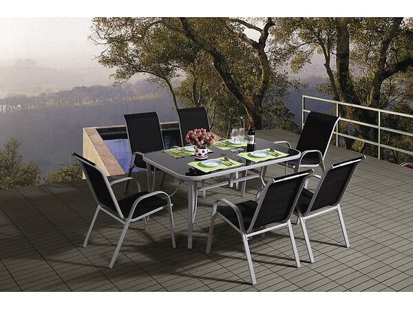 HABITAT ET JARDIN - Table et chaises de jardin en textilène "Cordoba" - Phoenix - 6 places - Noir - large