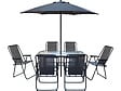 HABITAT ET JARDIN - Table et chaises de jardin avec parasol en métal "Convivia" - 6 places - Gris anthracite - vignette