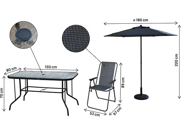 HABITAT ET JARDIN - Table et chaises de jardin avec parasol en métal "Convivia" - 6 places - Gris anthracite - large
