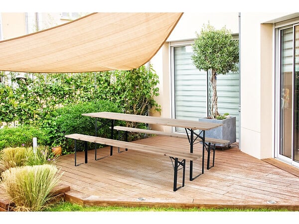 HABITAT ET JARDIN - Table de jardin brasserie pliante avec 2 bancs " Lisbonne " - 218 x 59,5 x 75 cm -  Marron - large