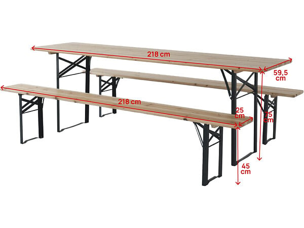 HABITAT ET JARDIN - Table de jardin brasserie pliante avec 2 bancs " Lisbonne " - 218 x 59,5 x 75 cm -  Marron - large