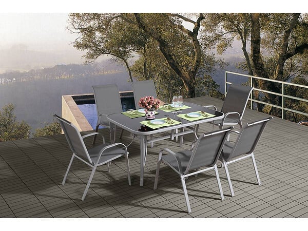 HABITAT ET JARDIN - Table et chaises de jardin en textilène "cordoba + Porto" 6 personnes gris clair - large
