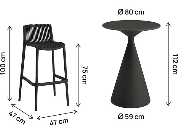 HABITAT ET JARDIN - Table et chaises hautes de jardin bistrot empilables "Néora" - 2 places - Noir - large