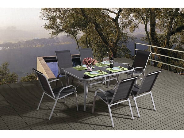 HABITAT ET JARDIN - Table et chaises de jardin en textilène "Cordoba" - Phoenix - 6 places - Gris foncé - large
