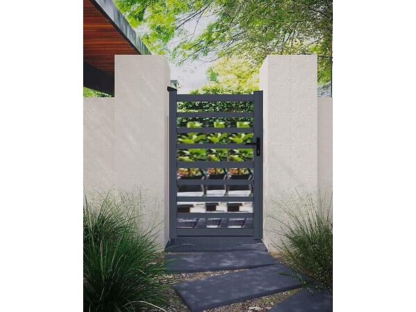 HABITAT ET JARDIN - Portillon aluminium ajouré "Marius" - 100 x 180 cm - Gris - large