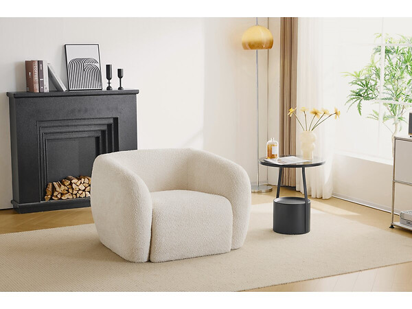 HABITAT ET JARDIN - Fauteuil tissu bouclette "Washington" - Blanc - large