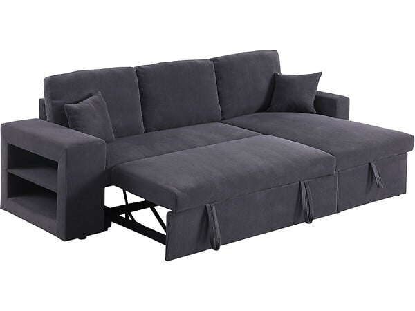 HABITAT ET JARDIN - Canapé d'angle en velours côtelé convertible/réversible "Axel" - 3 places - Gris - large