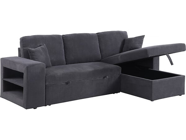 HABITAT ET JARDIN - Canapé d'angle en velours côtelé convertible/réversible "Axel" - 3 places - Gris - large