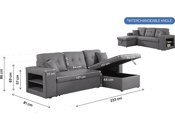 HABITAT ET JARDIN - Canapé d'angle convertible/réversible "Axel" - 3 places - Gris - large