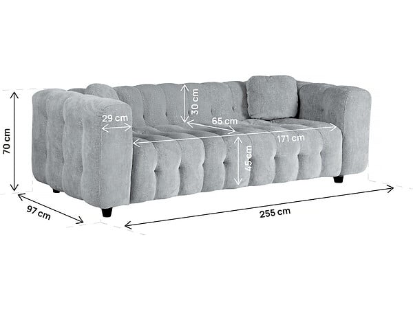 HABITAT ET JARDIN - Canapé droit en tissu chenille "Vendome" - 3 places - Gris - large
