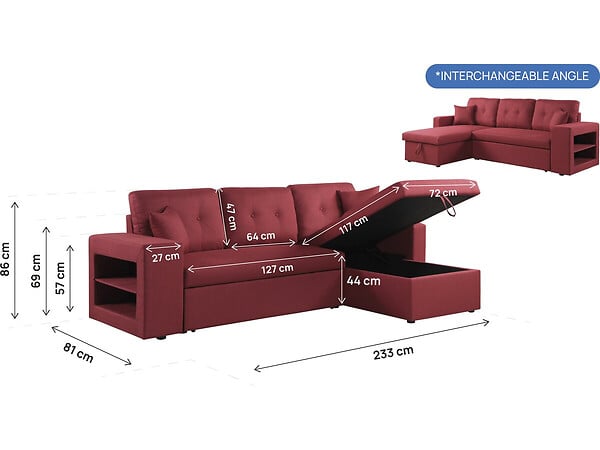 HABITAT ET JARDIN - Canapé d'angle convertible/réversible "Axel" - 3 places - Rouge - large