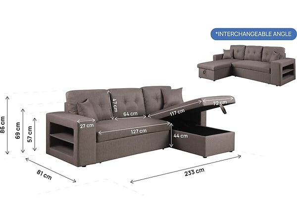 HABITAT ET JARDIN - Canapé d'angle convertible/réversible "Axel" - 3 places - Taupe - large