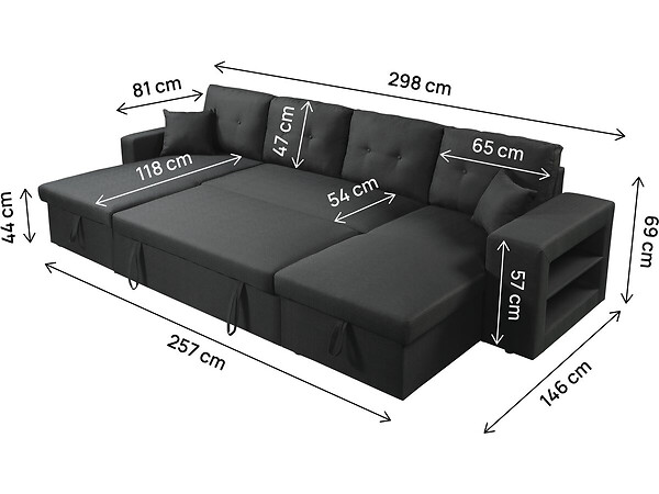 HABITAT ET JARDIN - Canapé d'angle panoramique convertible en tissu "Axel" - 4 places - Noir - large