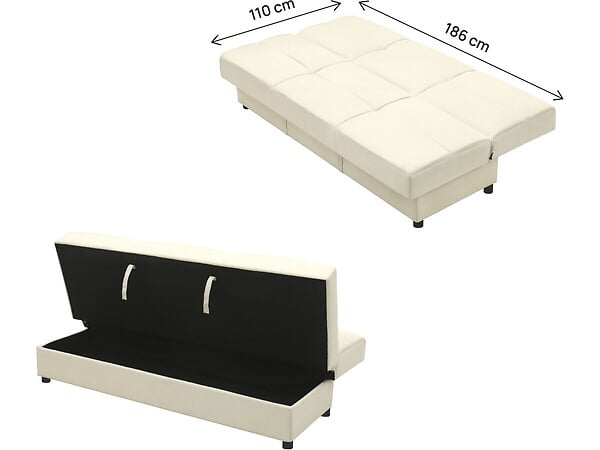 HABITAT ET JARDIN - Canapé Clic-Clac "Enzo" - 186 x 80 x 87 cm - 3 places - Beige - large
