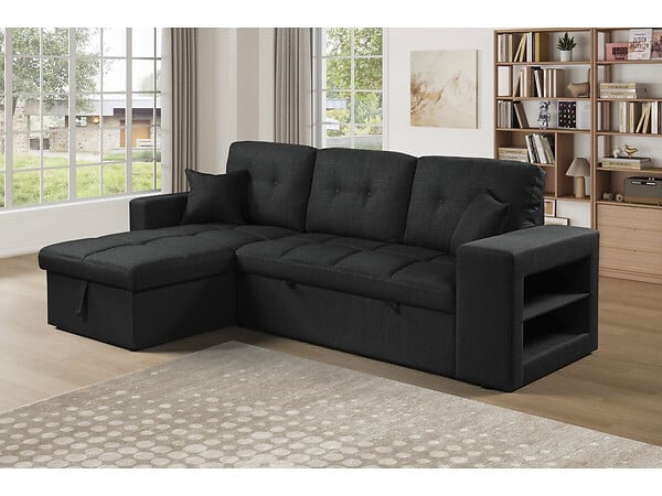 HABITAT ET JARDIN - Canapé d'angle convertible/réversible tissu style bubble "Axel" - 3 places - Noir - large