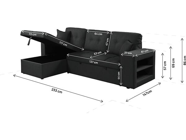 HABITAT ET JARDIN - Canapé d'angle convertible/réversible tissu style bubble "Axel" - 3 places - Noir - large
