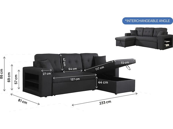HABITAT ET JARDIN - Canapé d'angle convertible/réversible "Axel" - 3 places - Noir - large
