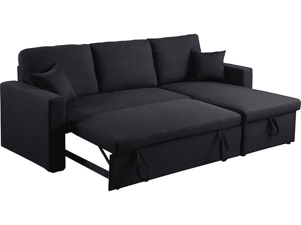 HABITAT ET JARDIN - Canapé d'angle convertible/ réversible "Alain" - 221 x 145 x 85 cm - 3 places - Noir - large