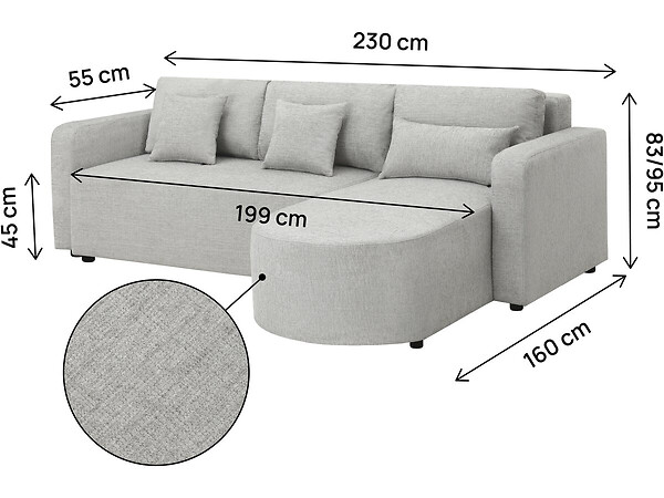 HABITAT ET JARDIN - Canapé d'angle convertible et reversible en tissu "Charles" - 3 places - Gris - large