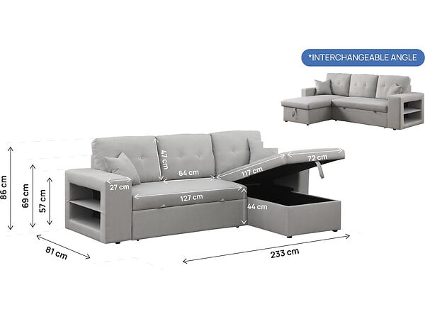 HABITAT ET JARDIN - Canapé d'angle convertible/réversible "Axel" - 3 places - Gris clair - large