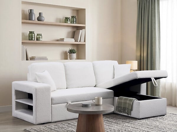 HABITAT ET JARDIN - Canapé d'angle bouclettes convertible/reversible "Axel" - 3 Places - Blanc - large