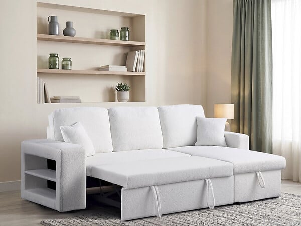HABITAT ET JARDIN - Canapé d'angle bouclettes convertible/reversible "Axel" - 3 Places - Blanc - large